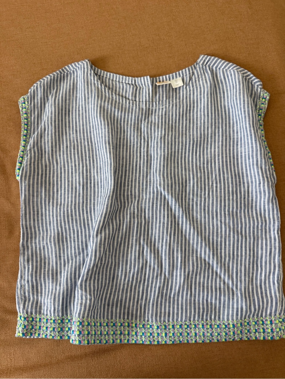 Kids Blue & White Striped Top with Green Accent Trim